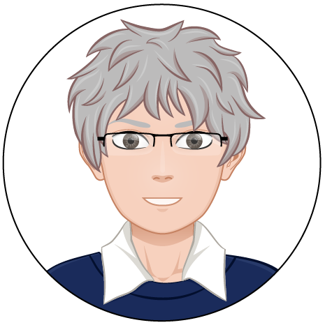 Avatar Antoine : Antoine a les cheveux gris/blanc. Il a les yeux marron. Il a des lunettes de vue et porte une chemise blanche avec un pull de couleur bleu foncé.