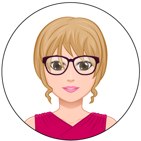 Avatar Aurore : Aurore est blonde. Elle a les yeux marron, porte des lunettes de vue & un tee-shirt rose foncé.