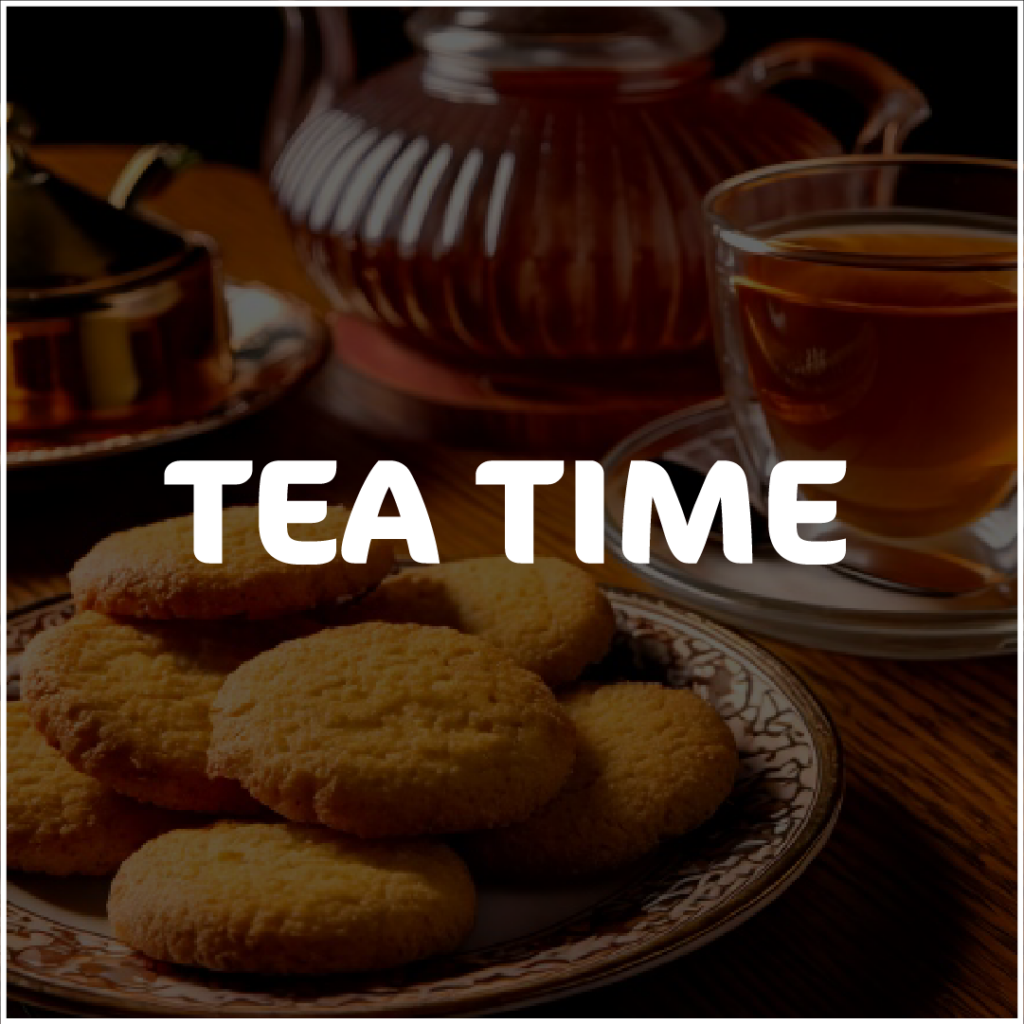 Image representant des biscuits, avec du thé et une tasse.