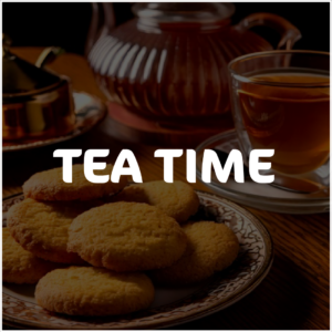 Image representant des biscuits, avec du thé et une tasse.