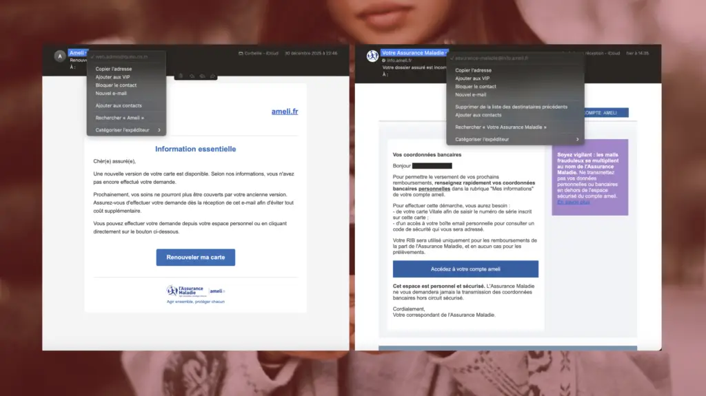 2 mails sont présents ici l'un d'eux est frauduleux l'autre non